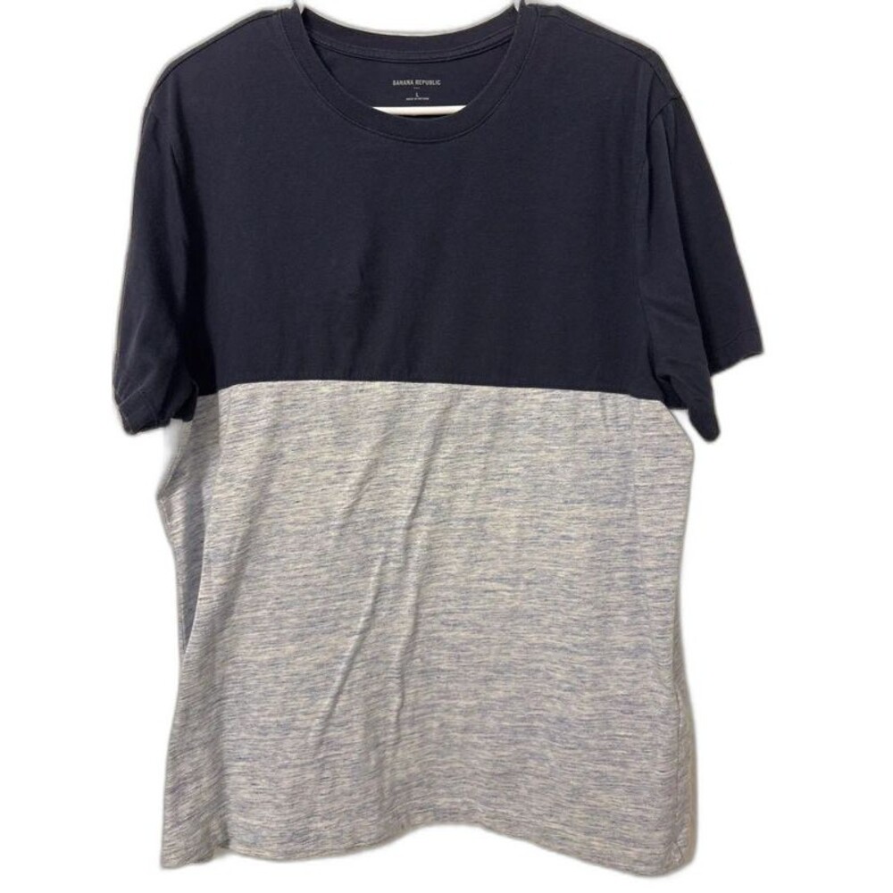 Banana Republic Colorblock T-Shirt Navy Blue and Heather Light Blue
